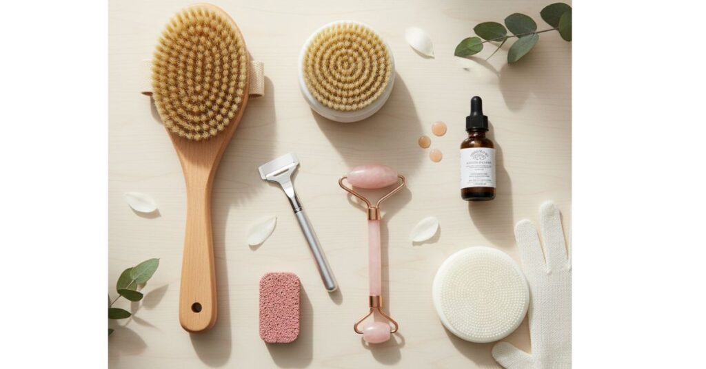 physical exfoliation tools kit dry brushes loofah